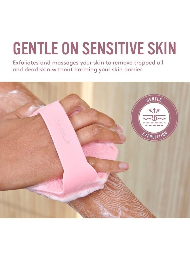 Sud Scrub Antimicrobial Silicone Body Scrubber, Exfoliating Body Scrubber For Sensitive Skin, Eco Friendly Shower Scrubber For Body, Silicone Body Brush For Showering, Lathers Well, Pink  - Image 3