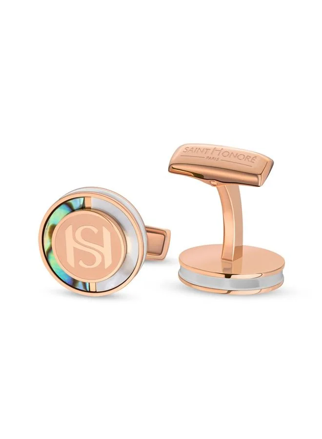 سانت هونور Mop Men's Polished Rose Gold Stainless Steel With Mother Of Pearl Cufflink 17mm - C75 8YB