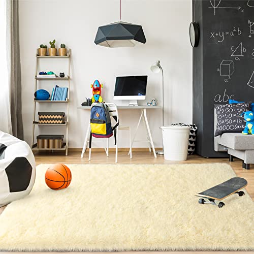 Merelax Modern Soft Fluffy Large Shaggy Rug for Bedroom Livingroom Dorm Kids Room Indoor Home Decorative, Non-Slip Plush Furry Fur Area Rugs Comfy Nursery Accent Floor Carpet 4'x6' Light Champagne - Image 5