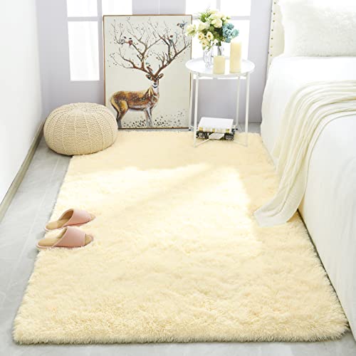 Merelax Modern Soft Fluffy Large Shaggy Rug for Bedroom Livingroom Dorm Kids Room Indoor Home Decorative, Non-Slip Plush Furry Fur Area Rugs Comfy Nursery Accent Floor Carpet 4'x6' Light Champagne - Image 2