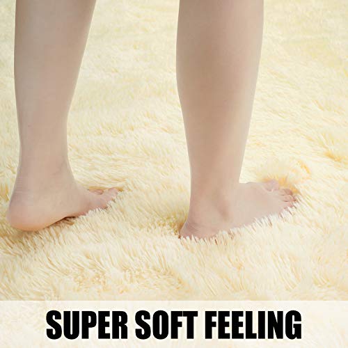 Merelax Modern Soft Fluffy Large Shaggy Rug for Bedroom Livingroom Dorm Kids Room Indoor Home Decorative, Non-Slip Plush Furry Fur Area Rugs Comfy Nursery Accent Floor Carpet 4'x6' Light Champagne - Image 3