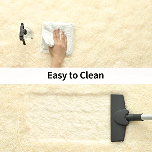 Merelax Modern Soft Fluffy Large Shaggy Rug for Bedroom Livingroom Dorm Kids Room Indoor Home Decorative, Non-Slip Plush Furry Fur Area Rugs Comfy Nursery Accent Floor Carpet 4'x6' Light Champagne - Image 4