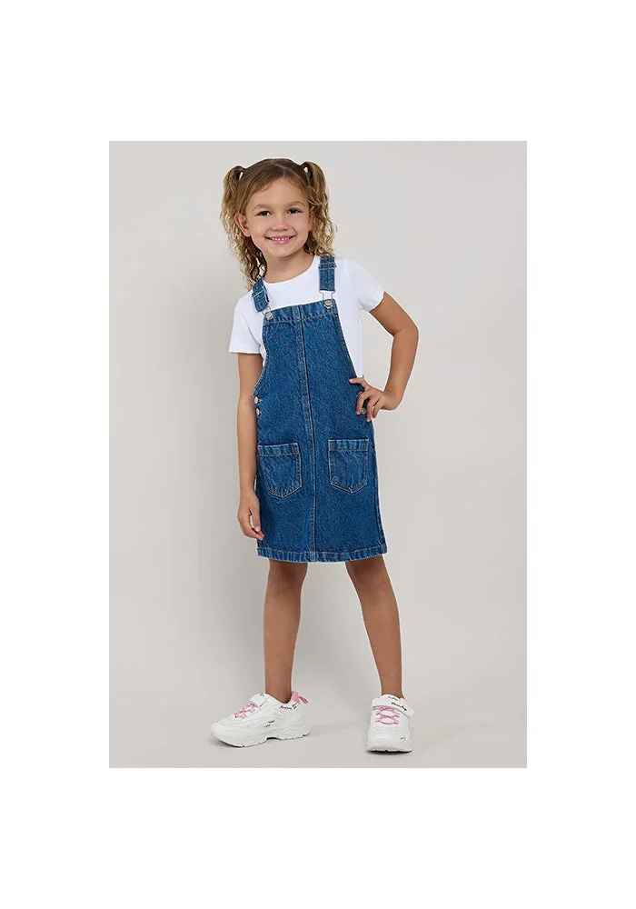 أر أند بي Solid T-Shirt with Dungaree Dress