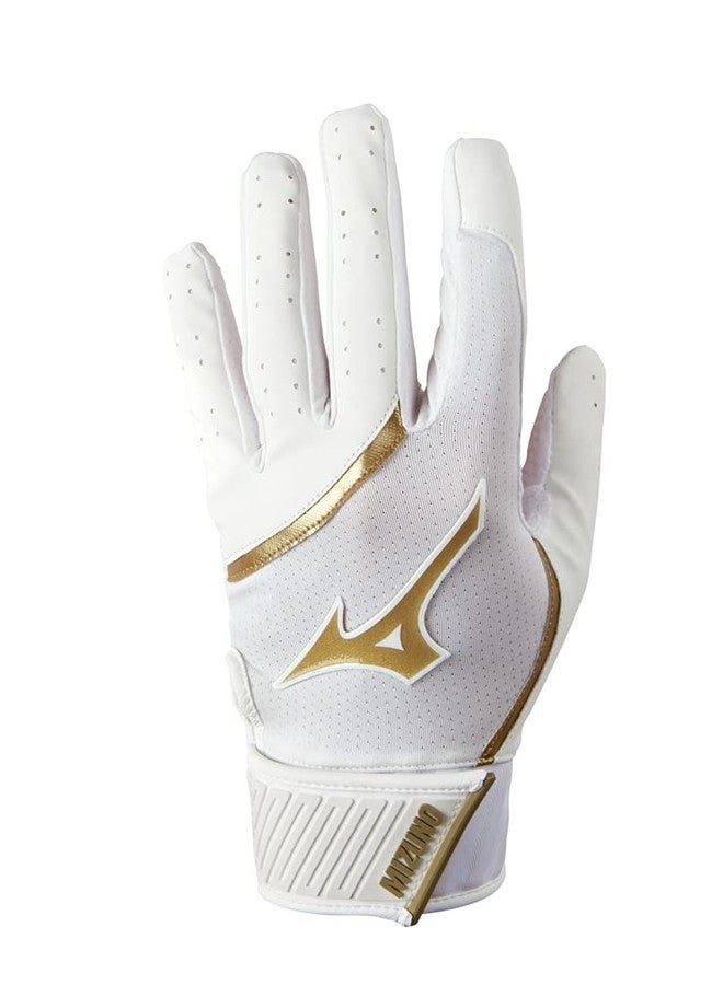 Mizuno MVP Youth Baseball Batting Glove, White-Gold, X-Small - Image 1