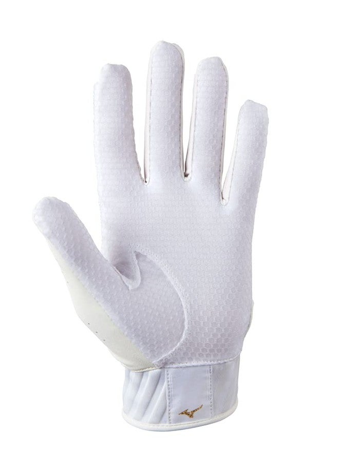 Mizuno MVP Youth Baseball Batting Glove, White-Gold, X-Small - Image 2