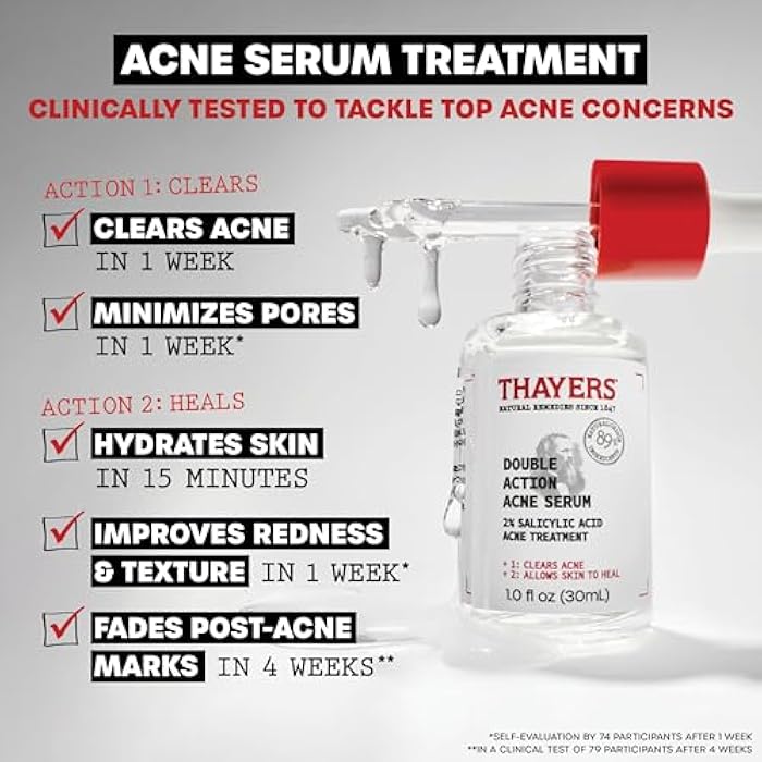 Thayers Double Action Acne Serum with Salicylic Acid, Acne Treatment Face Serum with 2% Salicylic Acid and Niacinamide, Soothing and Non-Stripping Skin Care, 1 Fl Oz - Image 2