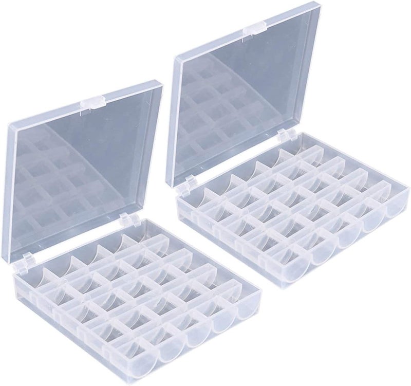 AKIRO 25 Slots Empty Bobbins Spools Box, Sewing Craft Plastic Case Storage Box for Sewing Machine 2 Pack - Image 1