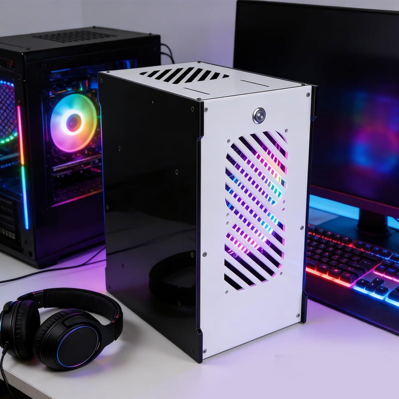 علبة كمبيوتر صغير Fockety ITX ميني بمساحة 360 ملم، لوحة أكريليك شفافة مع تهوية، تدعم مصدر طاقة SFX وSFX، للألعاب المنزلية - Image 3