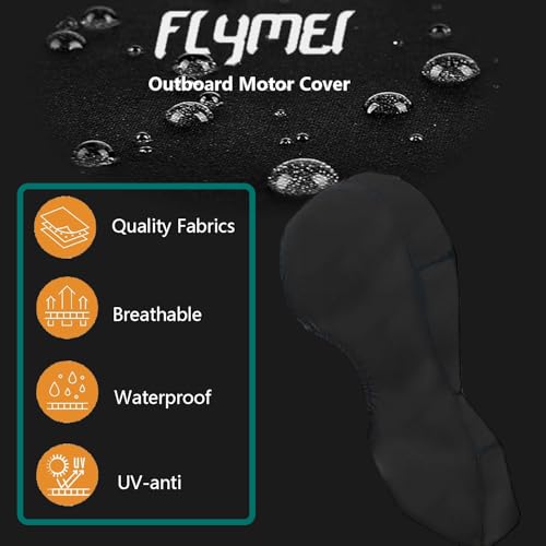 FLYMEI Outboard Motor Cover Fit 150-225 HP Motor, Full Boat Motor Cover Waterproof 600D Heavy Duty Oxford Fabric with PU Coating, Windproof Outboard Engine Hood Covers with Zipper, Universal, Black - Image 3