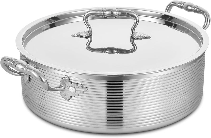 Inqibee Tri-Ply Stainless 8 QT Sauté Pan with Steel Lid,13 Inch Induction Cooking Pot,Braiser Pan,Jumbo Cooker,Dishwasher and Oven Safe. - Image 1