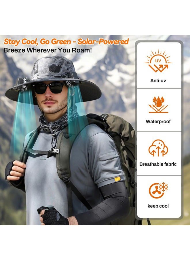 NewRiu Solar Fan Hat, Wide Brim Sun Hat with 2 Built-in Solar Fans, UPF 50+ Sun Protection Outdoor Fishing Hiking Camping Beach, Camo Green, One size - Image 5