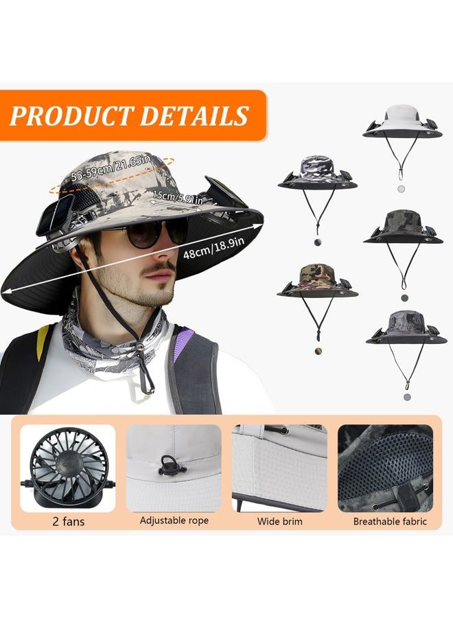 NewRiu Solar Fan Hat, Wide Brim Sun Hat with 2 Built-in Solar Fans, UPF 50+ Sun Protection Outdoor Fishing Hiking Camping Beach, Camo Green, One size - Image 3