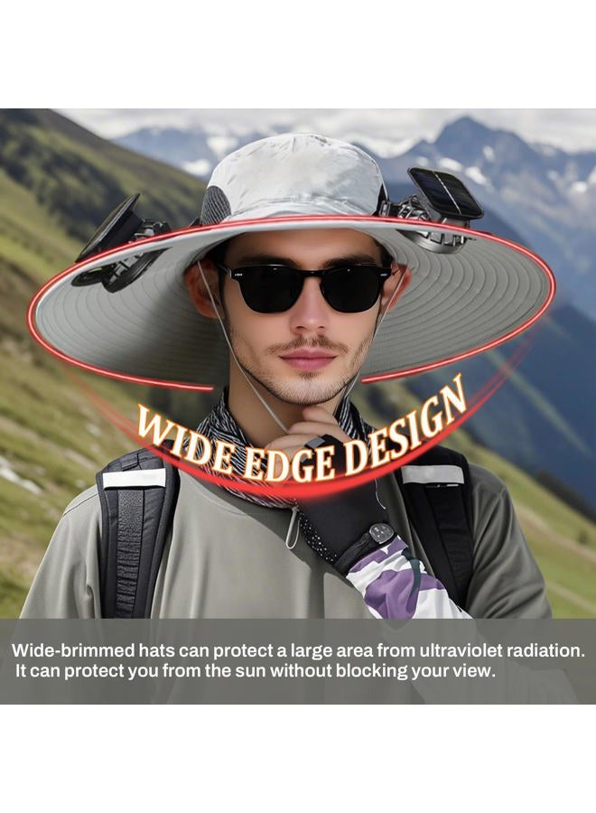 NewRiu Solar Fan Hat, Wide Brim Sun Hat with 2 Built-in Solar Fans, UPF 50+ Sun Protection Outdoor Fishing Hiking Camping Beach, Camo Green, One size - Image 4