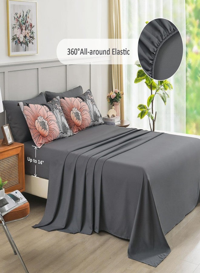 Xruibed Queen Comforter Set 7 Pieces Grey Floral Comforter Set Queen Size Bed in a Bag Flower Bedding Sets Lightweight Boho Bed Set with Sheet,Pillowcases&Shams for All Season - Image 5