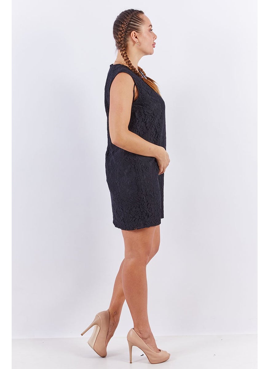 French Connection Women Textured Lace Shift Casual Dress, Black  - Image 4