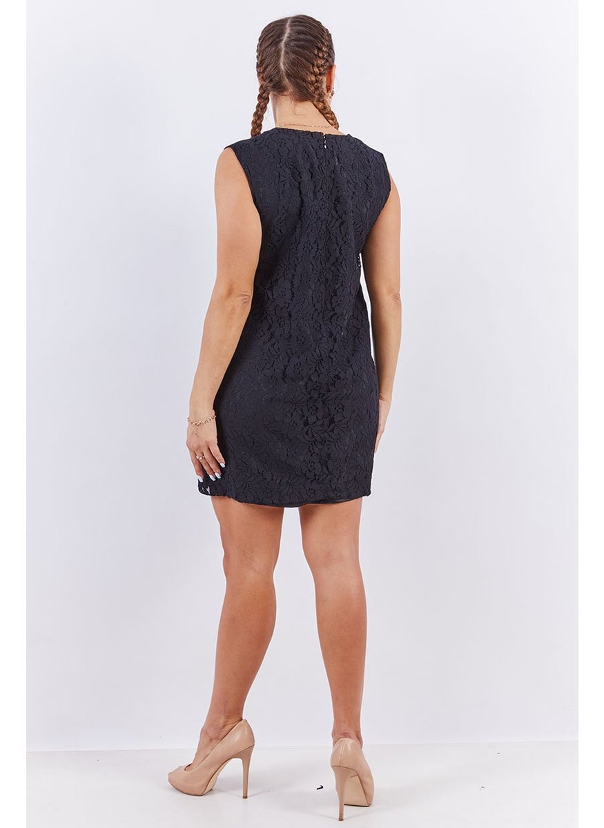 French Connection Women Textured Lace Shift Casual Dress, Black  - Image 3