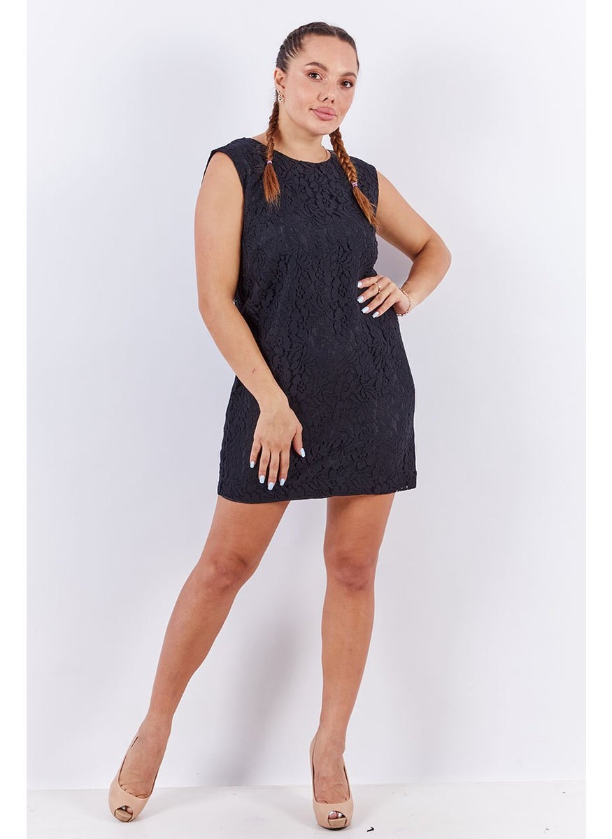 French Connection Women Textured Lace Shift Casual Dress, Black  - Image 1