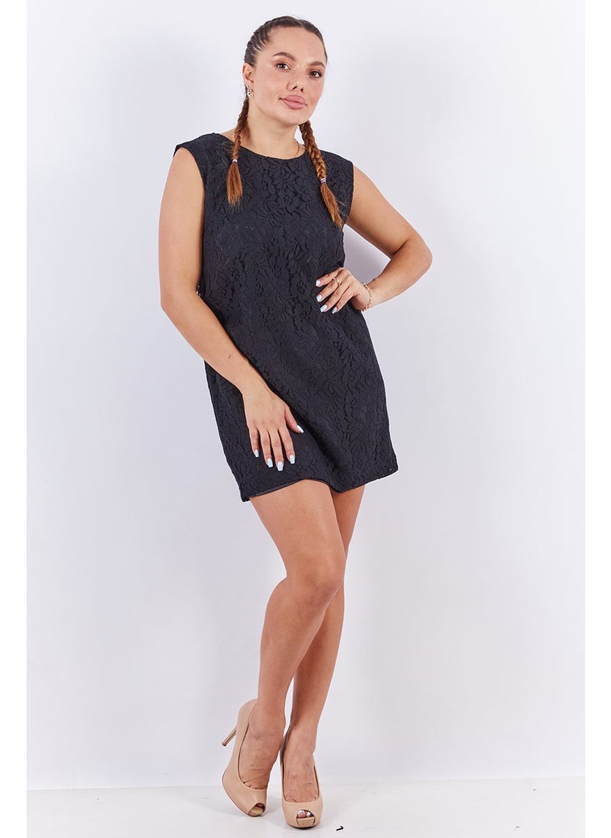 French Connection Women Textured Lace Shift Casual Dress, Black  - Image 2