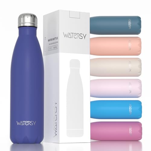 WATERSY Stainless Steel water bottles17oz500ml Insulated Water BottlesDeep Blue metal water bottle Keeps Drink Cold and HotBPA Free kids water bottles for SchoolGymTravelSports
