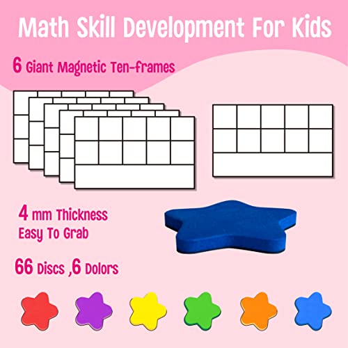 SpriteGru Magnetic TenFrame Set 6 Frames 66 Colorful StarShaped Counters Ten Frame Math Games Manipulative Counting Toys for Kindergarten Preschool 6 Colors 2 Markers Fridge Handheld - Image 5