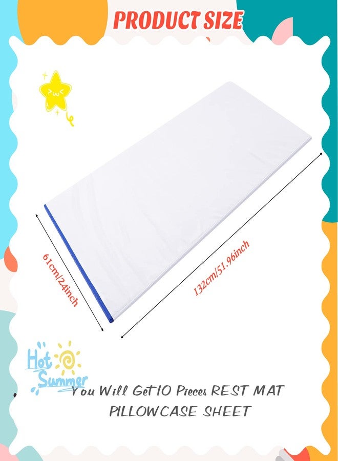 Lounsweer 10 Pcs Daycare Nap Mat Sheet 24 x 52 Day Care Rest Mat Cover Fitted Polyester Baby Pillowcase Style Sheets for Boy Girl Classroom Nursery Kindergarten Kid Sleeping, White - Image 2