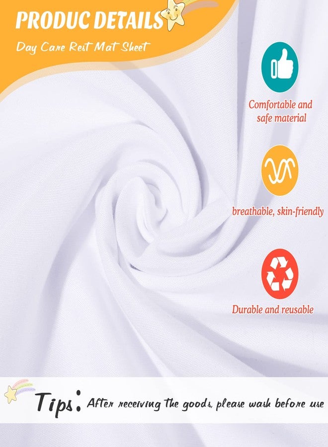 Lounsweer 10 Pcs Daycare Nap Mat Sheet 24 x 52 Day Care Rest Mat Cover Fitted Polyester Baby Pillowcase Style Sheets for Boy Girl Classroom Nursery Kindergarten Kid Sleeping, White - Image 3