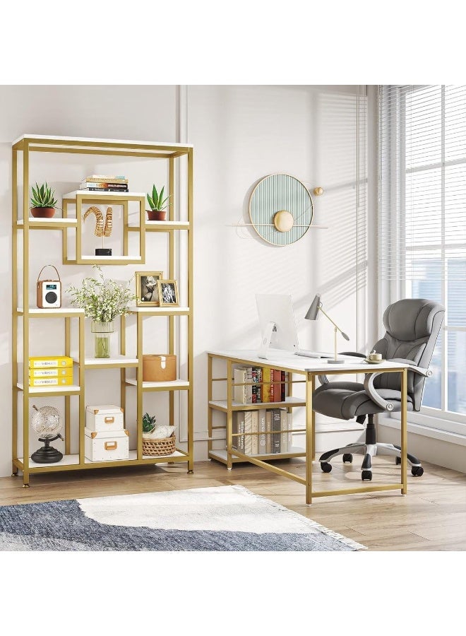 YINZUO YINZUO Marble Shelf with Metal Frame 7 Modern Designs, Space-Saving Wall-Mounted Display for Home Office, Bathroom, or Living Room Adjustable & Easy Install (Design 3)  - Image 3