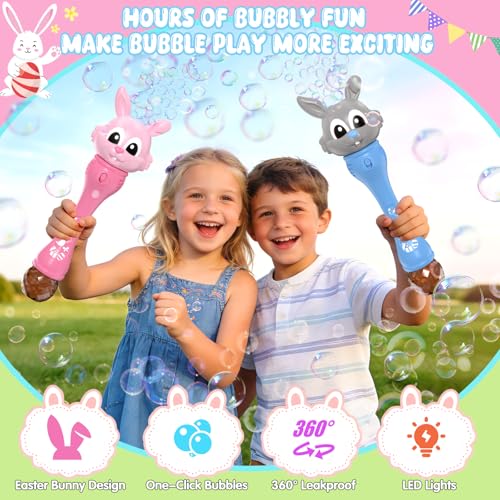 Weilim Easter Bubble Wand for Kids 2Pack Bunny Bubble Machine with LED Light Bubble Blower Bubble Maker with 10 Refill Solutions Outdoor Toys Birthday Gifts for Toddler Boys Girls Age 3 - Image 5
