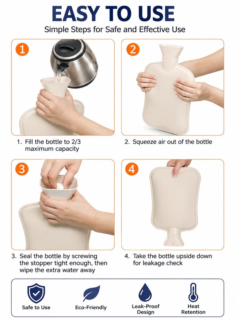 O2. Green Hot Water Bag 2000ml with Soft Textured Plush Cover, Hot Water Bottle, Reusable Warm Water Bag & Warm Compress for Pain Relief, Heat Therapy, Body Warming, Bed Warmer, Sofa, Home Comfort and Winter Use - Image 2