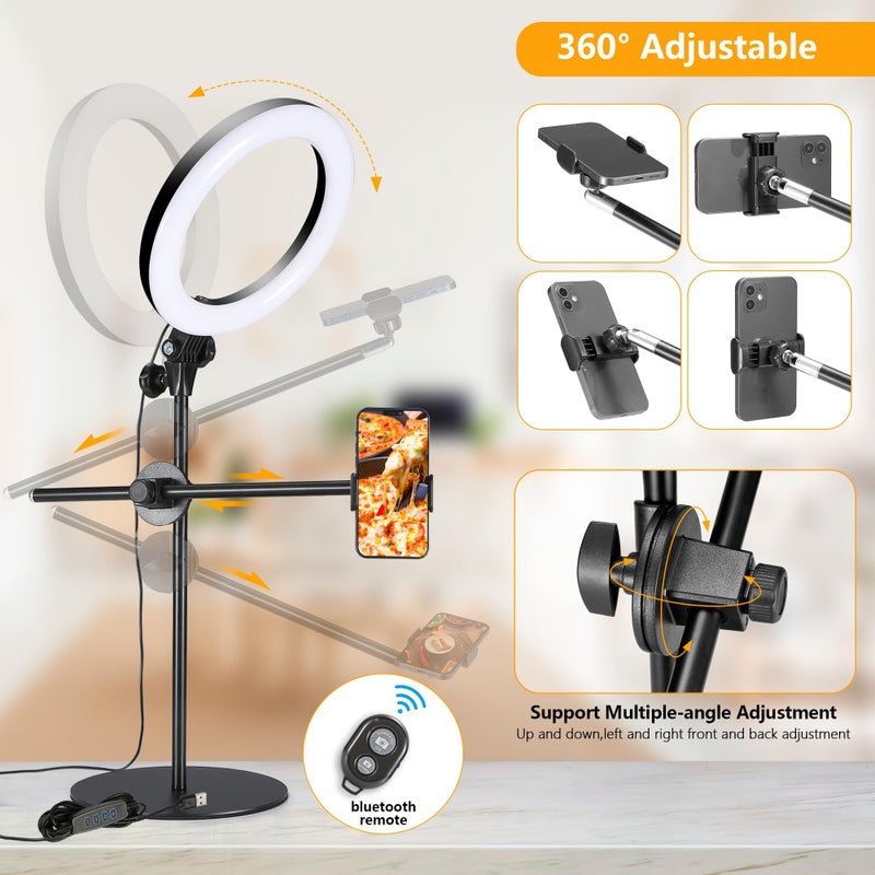LUXSURE Selfie Ring Light with Stand & Phone Holder, Overhead Ring Light 10" for Phone, Lighting for Video Recording with Tripod Stand for Filming/Makeup/Vlog/TikTok/Video Call with Remote Control - Image 2