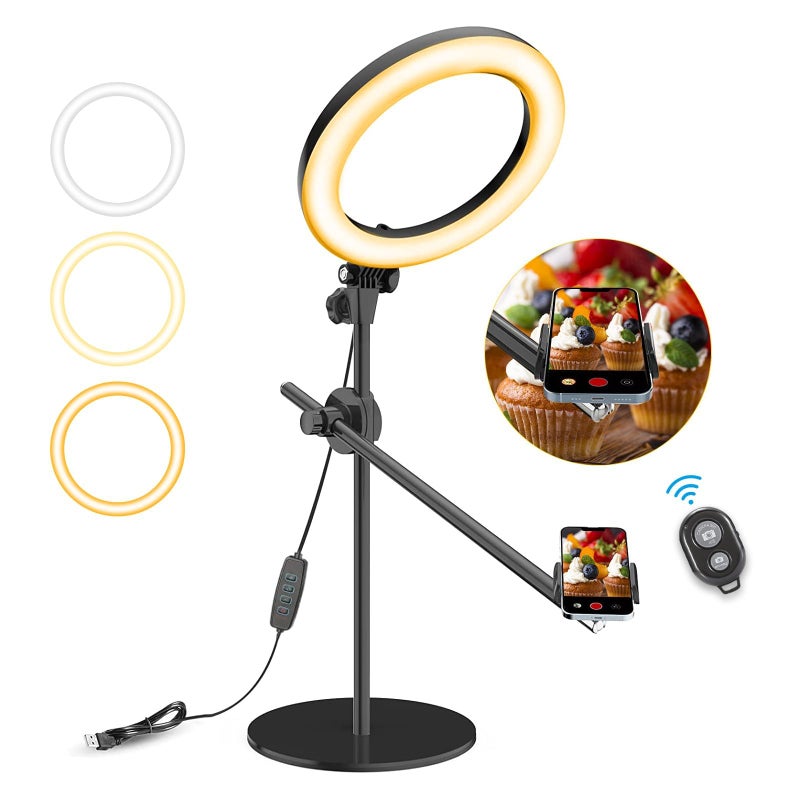 LUXSURE Selfie Ring Light with Stand & Phone Holder, Overhead Ring Light 10" for Phone, Lighting for Video Recording with Tripod Stand for Filming/Makeup/Vlog/TikTok/Video Call with Remote Control - Image 1