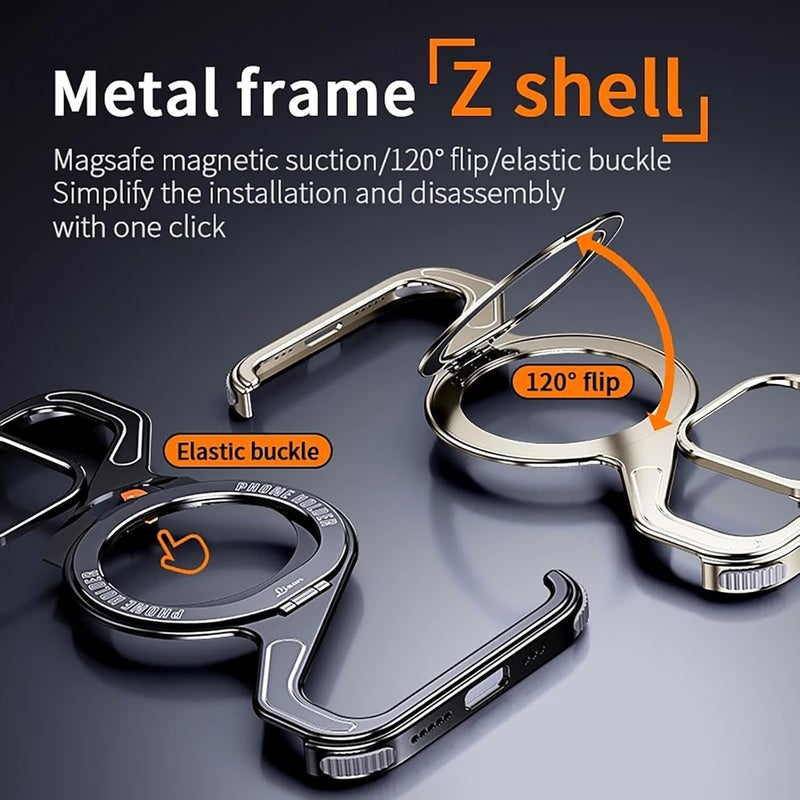 NALACAL Minimalist Z-Shaped Phone Case for iPhone 15 Pro Max - Anti-Fall Metal Frameless Design with Magnetic Bracket - Image 3