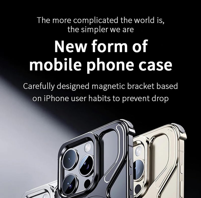 NALACAL Minimalist Z-Shaped Phone Case for iPhone 15 Pro Max - Anti-Fall Metal Frameless Design with Magnetic Bracket - Image 2