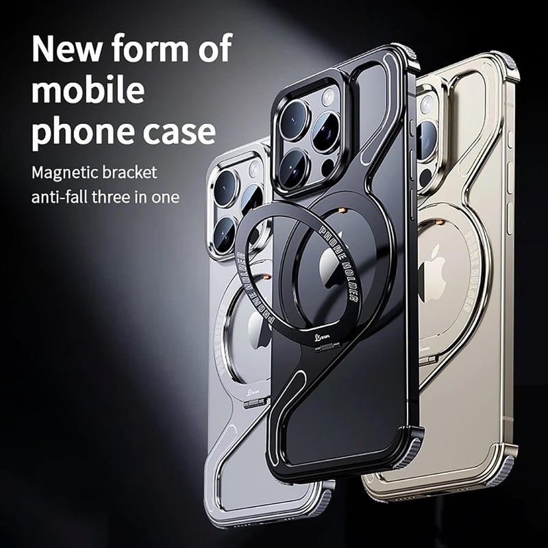 NALACAL Minimalist Z-Shaped Phone Case for iPhone 15 Pro Max - Anti-Fall Metal Frameless Design with Magnetic Bracket - Image 4