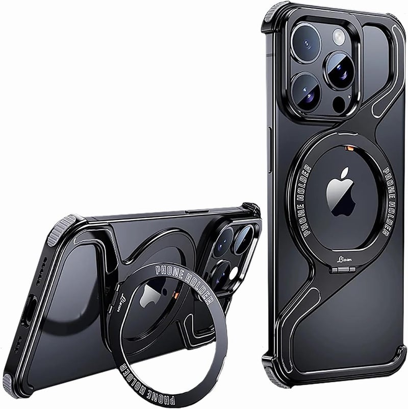 NALACAL Minimalist Z-Shaped Phone Case for iPhone 15 Pro Max - Anti-Fall Metal Frameless Design with Magnetic Bracket - Image 1