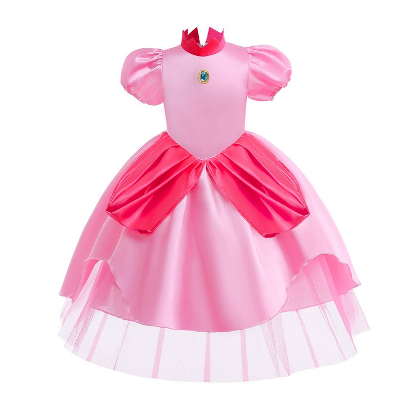 Childrens super Mary Mario Game clothes  pink Peach Biqi princess dress Peach girls dress ASMR060-pink