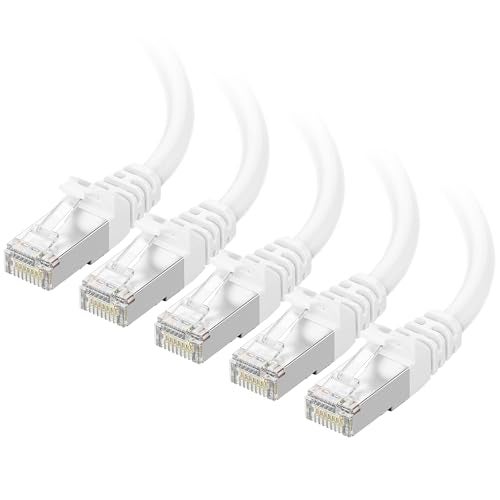 Cable Matters 10Gbps 5Pack Snagless Shielded Cat 6A Ethernet Cable 5ft Cat 6A Cable Cat6A Cord Ethernet Cord White - Image 1
