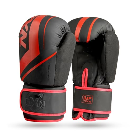 RXN R1 Boxing Gloves with Microfiber Thumb, Premium, High-Performance & Durable for Men, Women & Kids, Training, Kickboxing, Taekwondo, MMA, Muay Thai & Martial Arts (Black/Red, 14oz) - Image 1