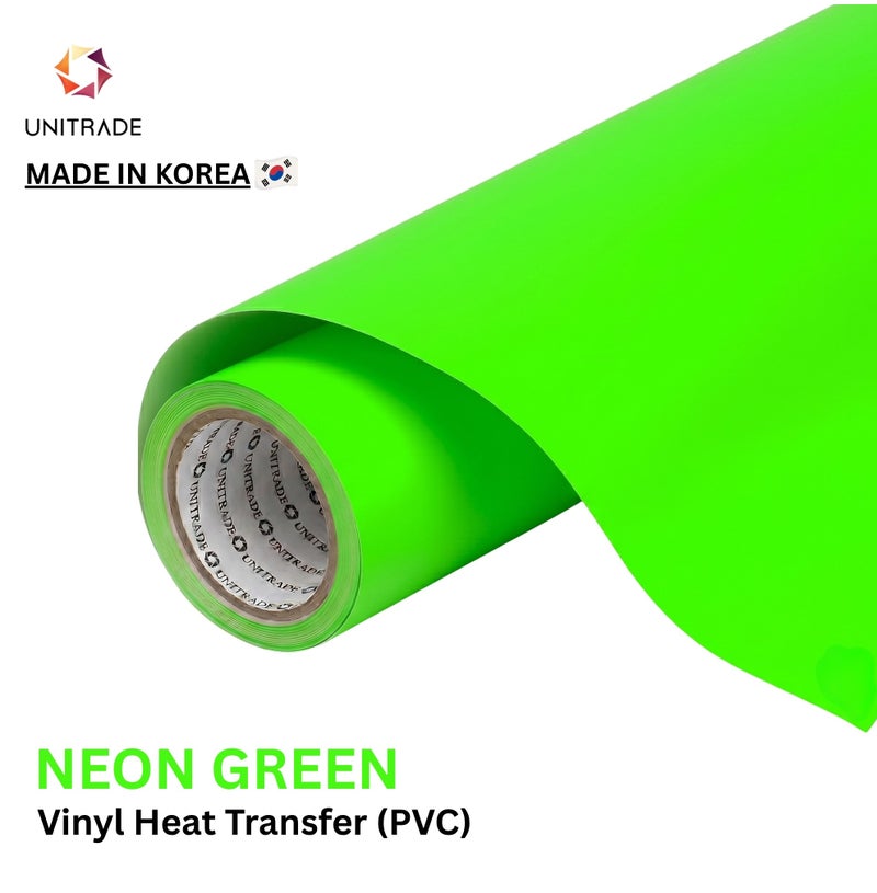 يونيترايد UNITRADE® رول فينيل نقل حراري Easy Cut (PVC) باللون الأخضر النيون / متوافق مع Cricut وSilhouette وآلات القص الاحترافية / معتمد CPSIA / صنع في كوريا - Image 1
