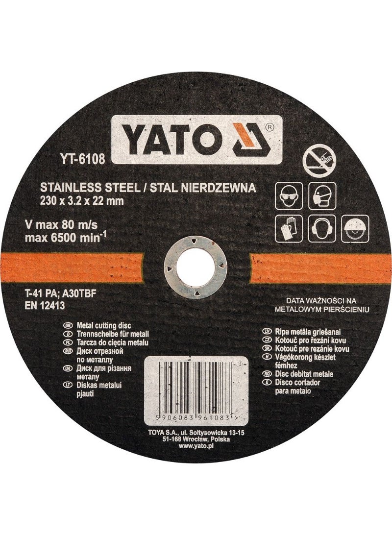 YATO Inox Cutting Disc 230x3.2x22mm YT-6108