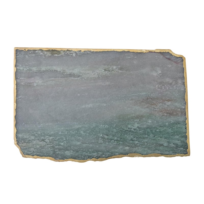 Creative Co-op Creative CoOp Rectangle Agate Slab Tray with Gold Electroplated Edge Blue - Image 2