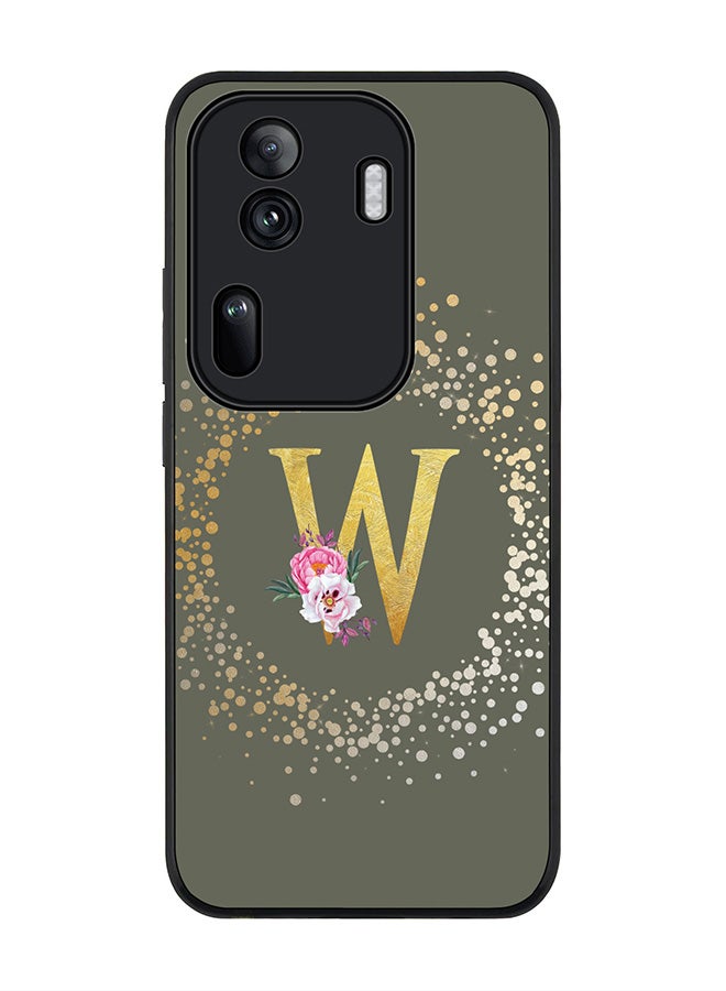 Stylizedd Rugged Black Edge Case for Oppo Reno11 Pro, Slim fit Case Cover- Custom Monogram Initial Letter Floral Pattern Alphabet - W  (Olive Green) - Image 1
