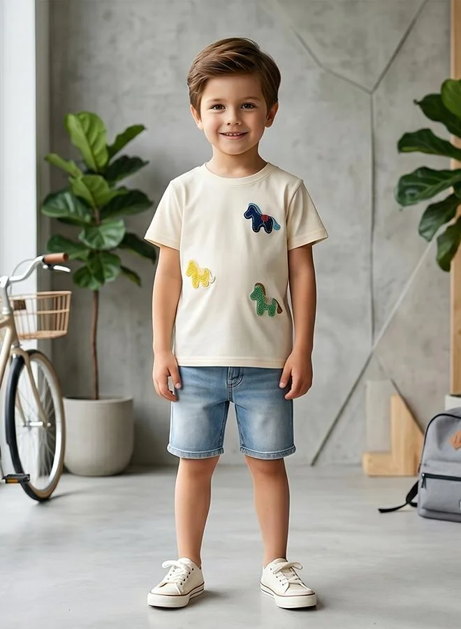 أطفال وأكثر Babies & More Toddler Boys Beige Short Sleeve T-Shirt