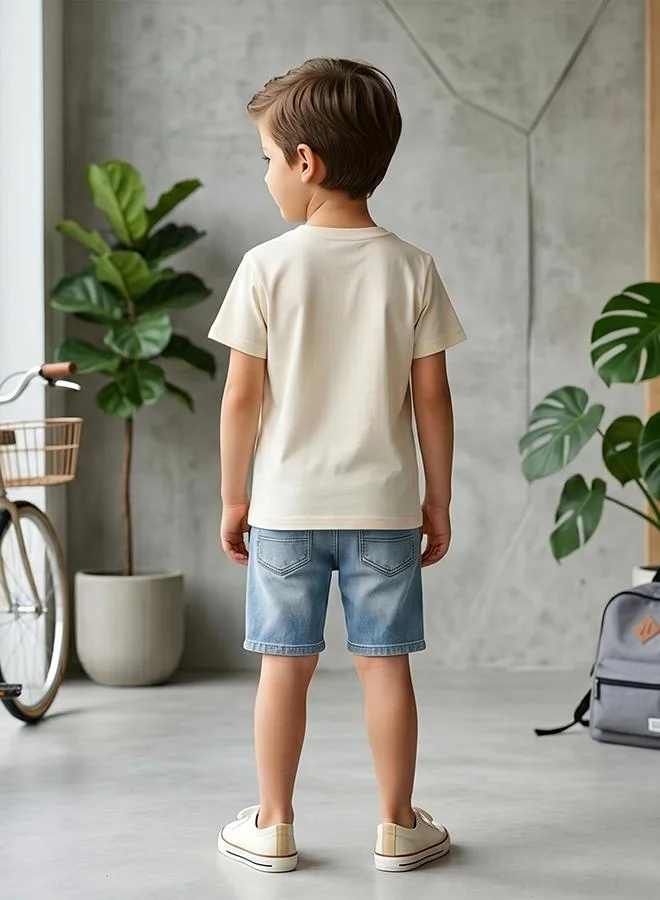 أطفال وأكثر Babies & More Toddler Boys Beige Short Sleeve T-Shirt