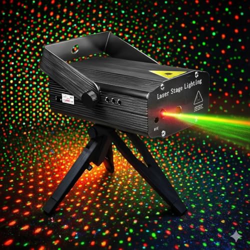 ATULUX Mini RGB Laser Party Light Projector | 6 Dynamic Lighting Patterns | Sound-Activated DJ & Stage Light for Home, Weddings, Birthdays & Clubs (6 DOTT Design- (Black)) - Image 1