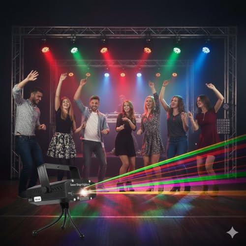 ATULUX Mini RGB Laser Party Light Projector | 6 Dynamic Lighting Patterns | Sound-Activated DJ & Stage Light for Home, Weddings, Birthdays & Clubs (6 DOTT Design- (Black)) - Image 2
