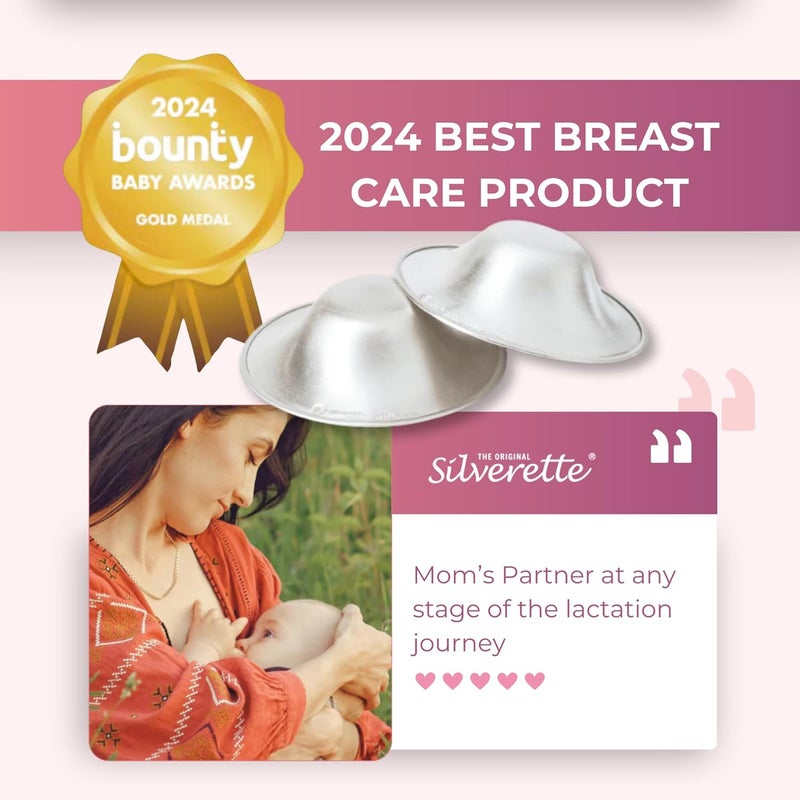 Silverette ® أكواب الرضاعة الفضية الأصلية، أغطية الحلمة لأساسيات الرضاعة، دروع الحلمة الفضية النقية 925 للرضاعة الطبيعية للمواليد الجدد، أكواب رضاعة خفيفة الوزن، حجم عادي - Image 5