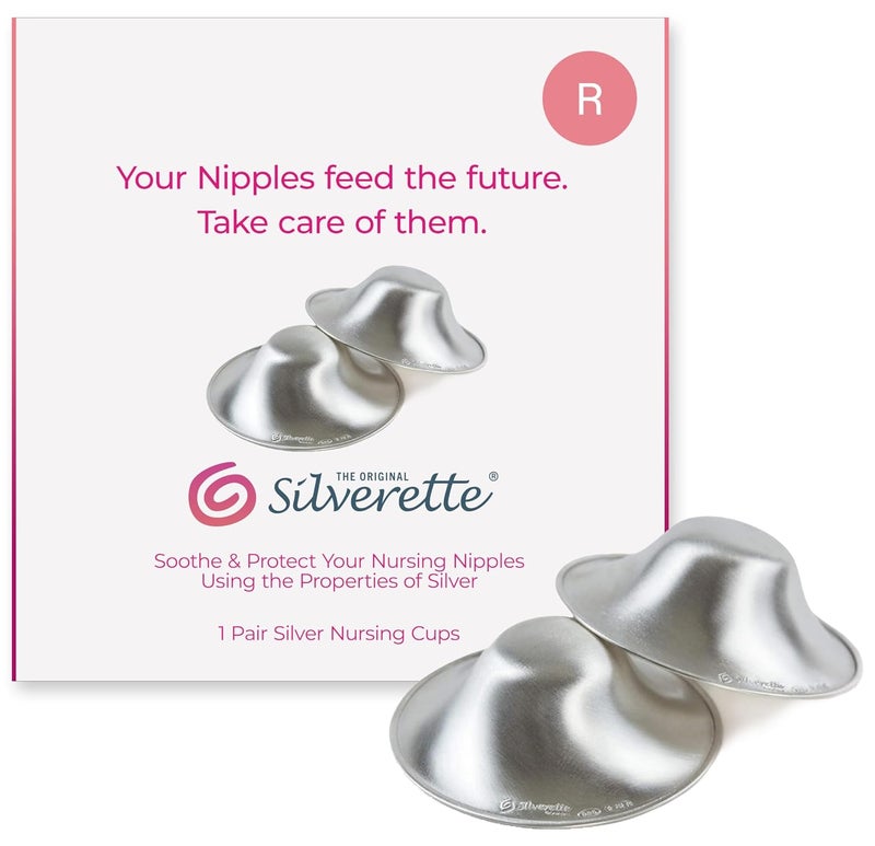 Silverette ® أكواب الرضاعة الفضية الأصلية، أغطية الحلمة لأساسيات الرضاعة، دروع الحلمة الفضية النقية 925 للرضاعة الطبيعية للمواليد الجدد، أكواب رضاعة خفيفة الوزن، حجم عادي - Image 1