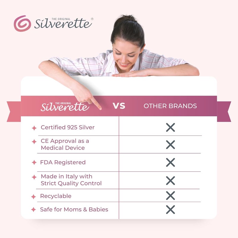 Silverette ® أكواب الرضاعة الفضية الأصلية، أغطية الحلمة لأساسيات الرضاعة، دروع الحلمة الفضية النقية 925 للرضاعة الطبيعية للمواليد الجدد، أكواب رضاعة خفيفة الوزن، حجم عادي - Image 3