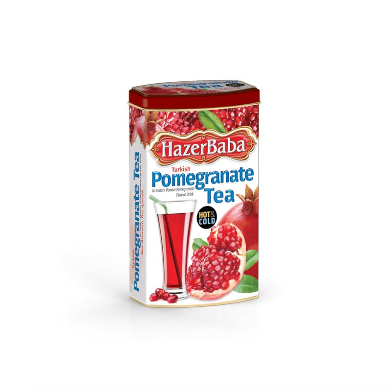 HazerBaba Hazer Baba Turkish Pomegranate Tea Instant Powder Drink, Fruity Refreshing Taste, Vegan, Halal, Caffeine-Free, Loose Alternative for Tea Bags, Quick Hot or Iced 8.8 oz, Tin Box - Image 1